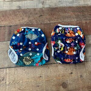 Cute Ocean Themed Fish Swim Diaper Cover Up Unisex One Size with Snaps
